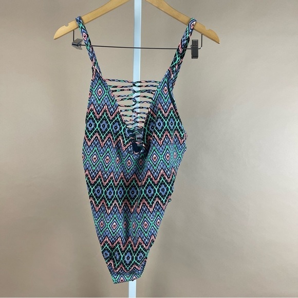 No Boundaries NoBo 1X Multi Colored One Piece Swimsuit Pastel Geometric Abstract - Picture 1 of 10